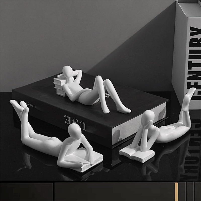 LINZHEN Style-A White Thinker Reads Book Decoration Reader Bookend for Home Aesthetic, Study, and Wine Cabinet – Stylish Shelf Decor Accent and Thoughtful Gift for Living Room, Bar, or Coffee Shop - Image 2